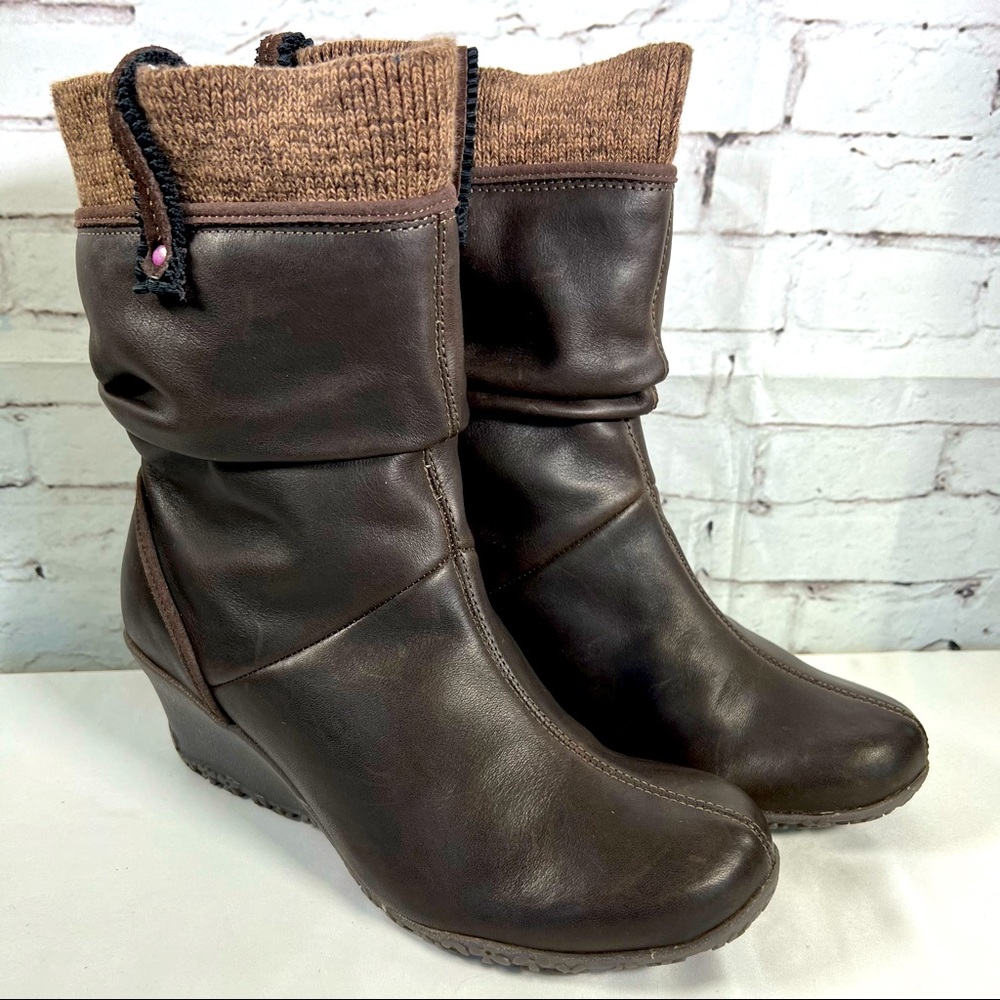 Merrell Lily Expresso Brown Slouchy Mid Calf Wedge Boots Size 6.5 LIKE NEW EUC